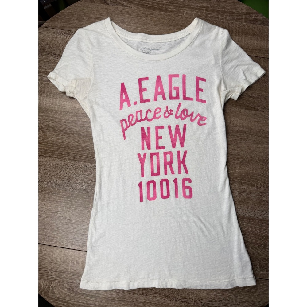 American Eagle Outfitters Womens Graphic Tee White Pink New York 10016 Small
